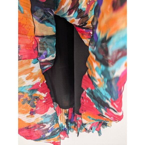 Abstract Pleated Asymmetrical Dress Colorful Art Print Flowy Boho Resort Size 6 - Picture 6 of 14